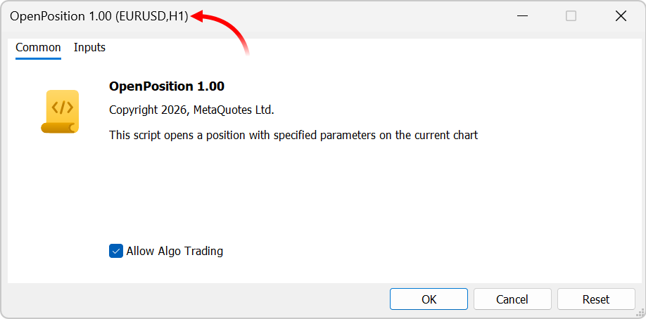 Added instrument and timeframe display in the window title when running a script on a chart