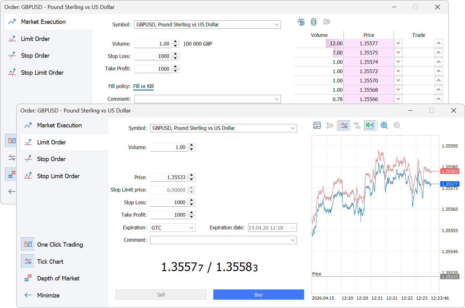 New Trading dialog